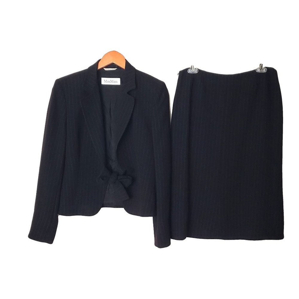 Max Mara Pinstripe Suit Blazer Skirt Back size 10